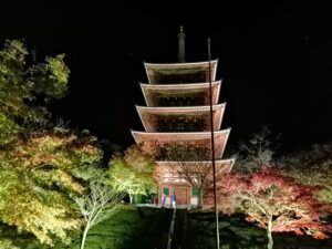 成相寺,五重塔,ライトアップ